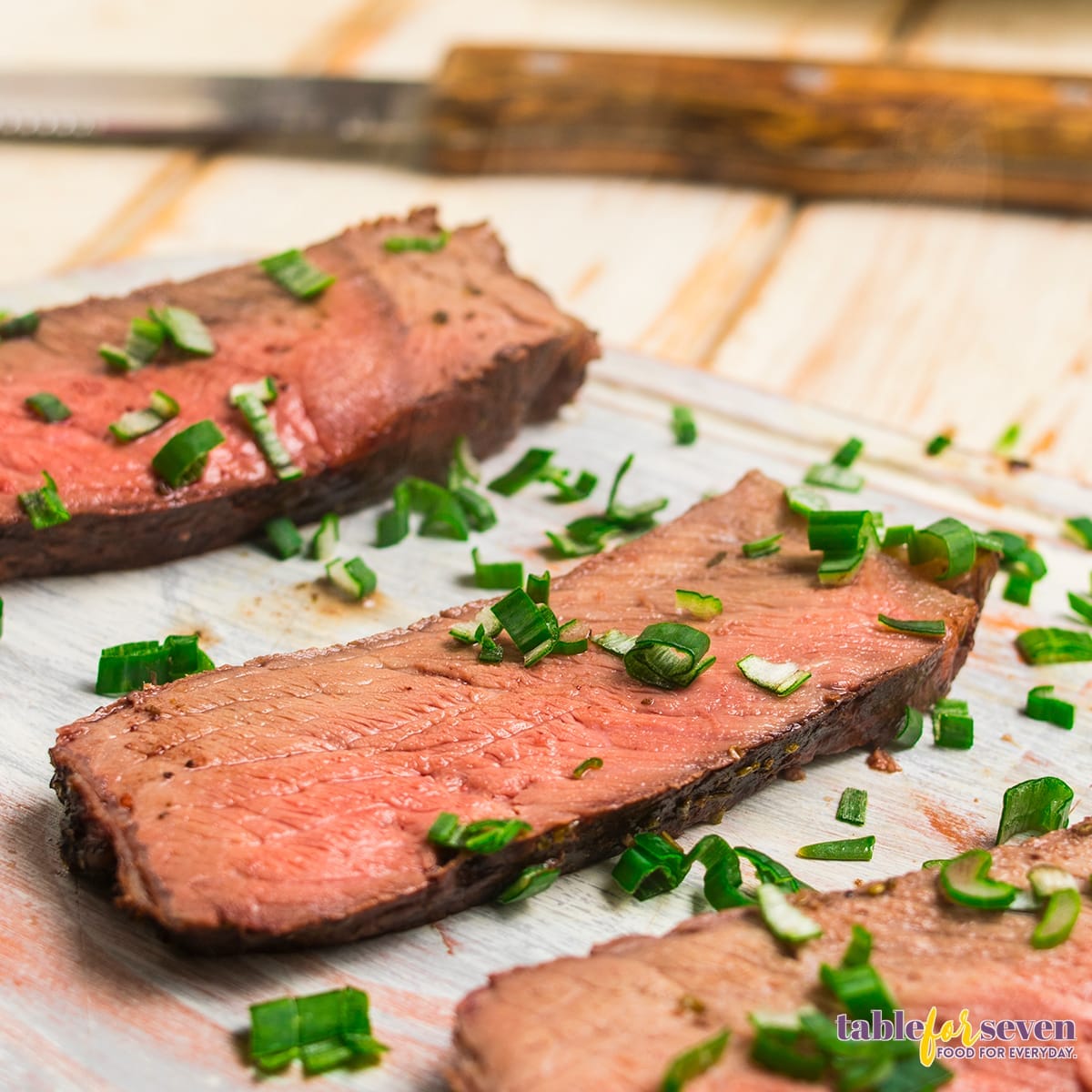 Close-Up of Sliced London Broil with Green Onions