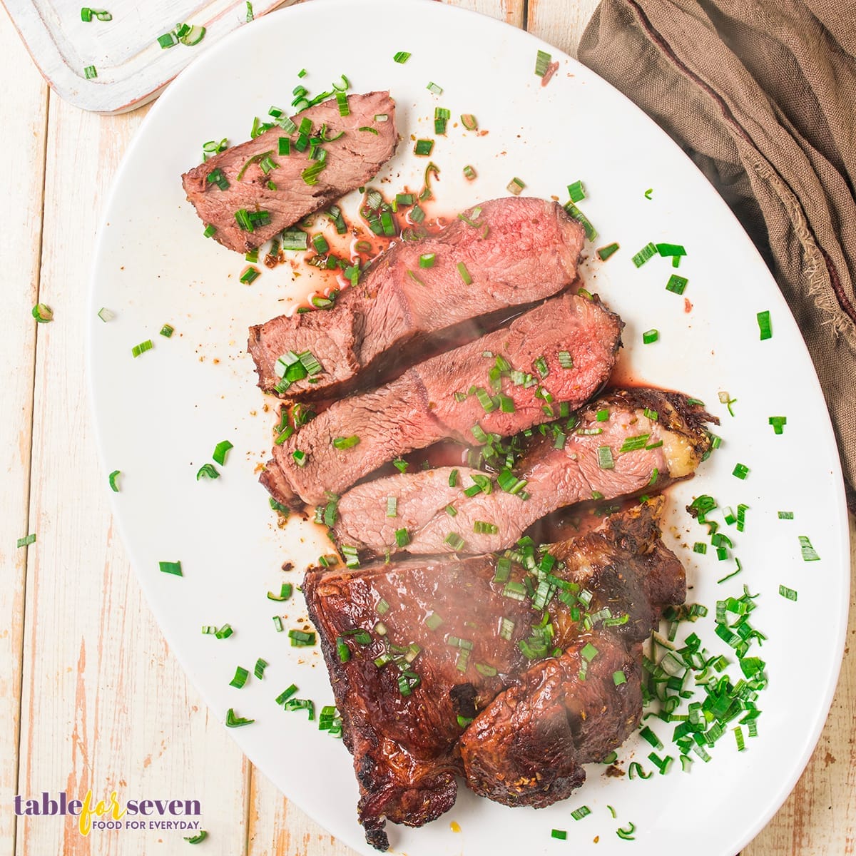 Top View of London Broil on White Plate