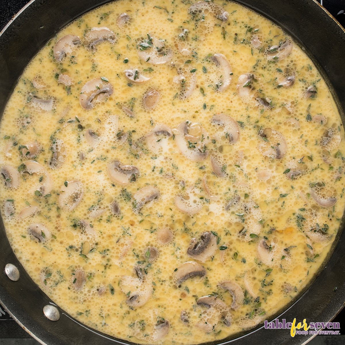 Creamy mushroom sauce in a skillet