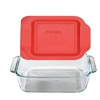 Pyrex SYNCHKG089152 Get Dinner Away Large Handle 8" x 8" Square Dish. Making it Easy to Monitor Casserole Cooking and Brownie Baking from a, 4, Red 8"