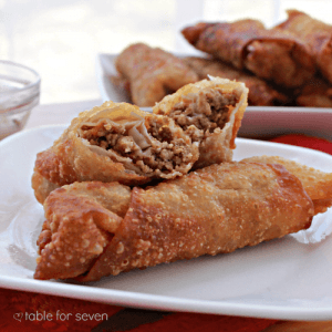 Chicken Taco Egg Rolls #chicken #groundchicken #tacos #eggrolls #tableforsevenblog