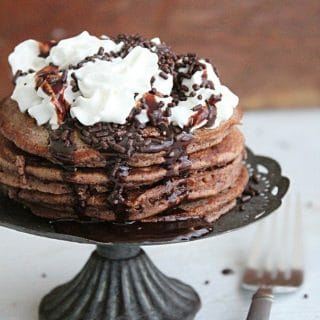 Brownie Batter Pancakes- Table for Seven #pancakes #browniebatter #chocolate