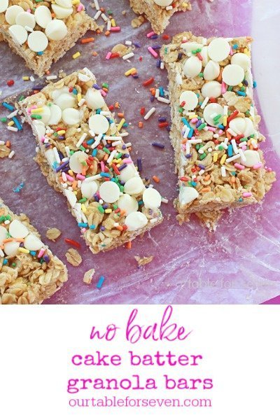 No Bake Cake Batter Granola Bars #nobake #cakebatter #granolabars #tableforsevenblog 
