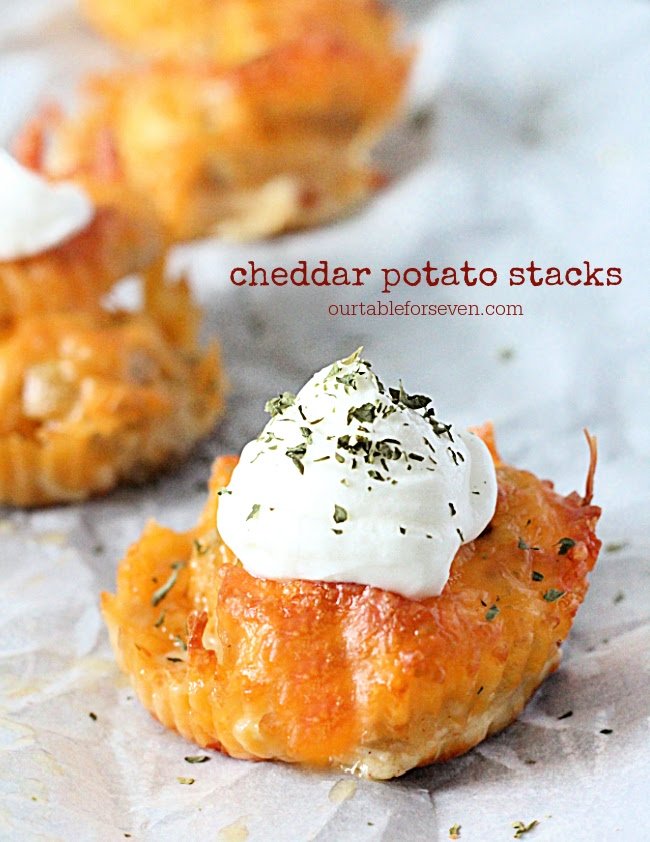 Cheddar Potato Stacks- Table for Seven #tableforsevenblog #potatoes #cheddarcheese