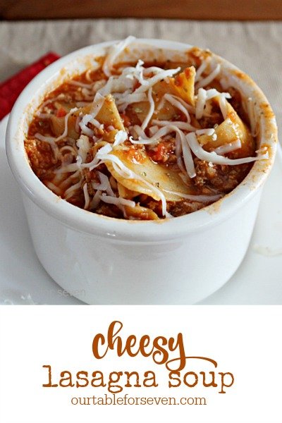 Cheesy Lasagna Soup #soup #lasagna #pasta #dinner #lasagnasoup #tableforsevenblog @tableforseven