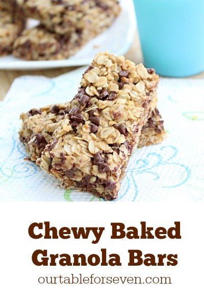 Chewy Baked Granola Bars #granolabars #chocolatechip #homemade #tableforsevenblog 