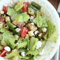 Chicken Chopped Salad with Sweet Italian Dressing #chicken #choppedsalad #Italiandressing #tableforsevenblog #pasta #salad