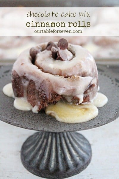 Chocolate Cake Mix Cinnamon Rolls #cakemix #cinnamonrolls #chocolate #tableforsevenblog