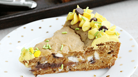 Chocolate Chip Cookie Cake #cookiecake #cake #chocolatechip #dessert #tableforsevenblog @tableforseven
