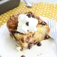 Chocolate Chip Croissant Bread Pudding #chocolatechip #breadpudding #croissants #dessert #tableforsevenblog