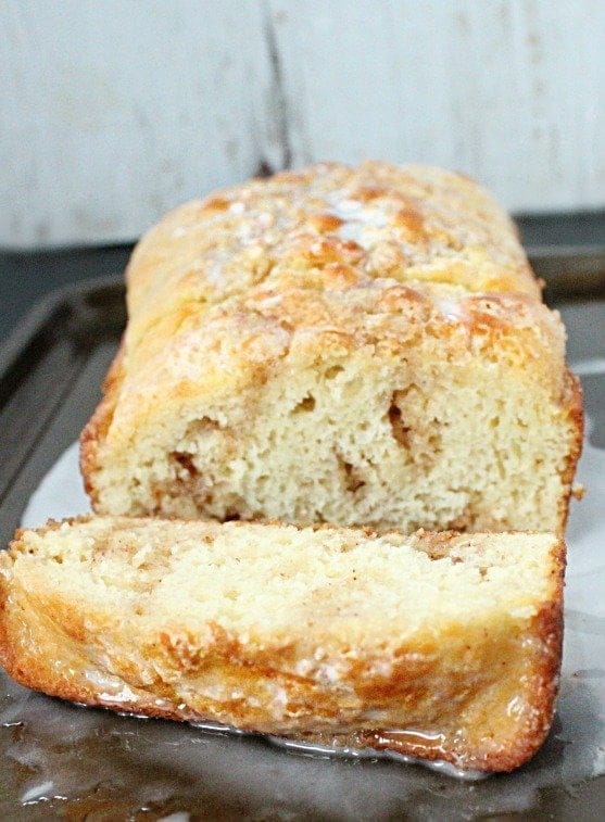 Sliced of Cinnamon Roll Quick Bread Weekend Potluck Recipe