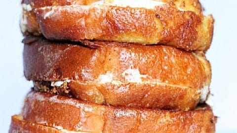 Cream Cheese French Toast- Table for Seven #frenchtoast #stuffed #creamcheese #breakfast #brunch
