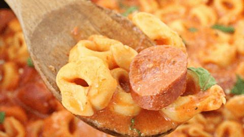 Creamy Tortellini Skillet with (or without) Sausage #tortellini #skilletdinner #tableforsevenblog @tableforseven #sausage #dinner #pasta