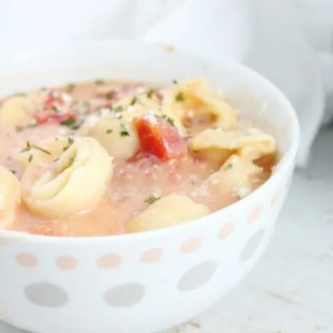 Crock Pot Creamy Tortellini Soup #crockpot #slowcooker #soup #tortellini #dinner #tableforsevenblog