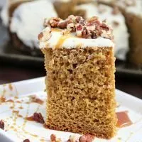 Crock Pot Pumpkin Spice Cake #crockpot #slowcooker #pumpkin #spicecake #creamcheesefrosting #cake #tableforsevenblog