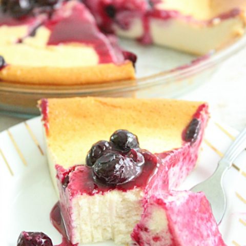 Crustless Cheesecake with Blueberry Sauce - Table for Seven #cheesecake #nocrust #blueberry #sauce #dessert
