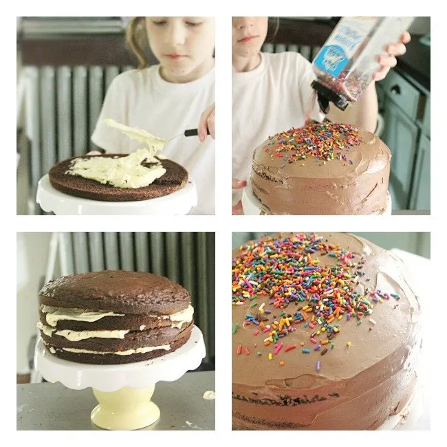 Custard Filled Chocolate Layer Cake- Table for Seven #cake #dessert #chocolate #layercake #custard #tableforsevenblog