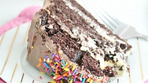 Custard Filled Chocolate Layer Cake- Table for Seven #cake #dessert #chocolate #layercake #custard #tableforsevenblog