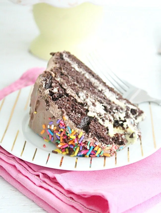 Custard Filled Chocolate Layer Cake- Table for Seven #cake #dessert #chocolate #layercake #custard #tableforsevenblog