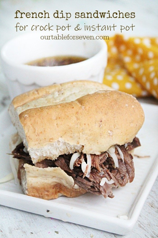 French Dip Sandwiches: for instant pot and crock pot #instantpot #crockpot #frenchdip #beefsandwiches #italianbeef #pressurecooker #dinner #slowcooker