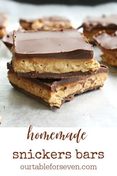 Homemade Snickers Bars #snickers #bars #dessert #homemade #tableforsevenblog #snickerscandy 