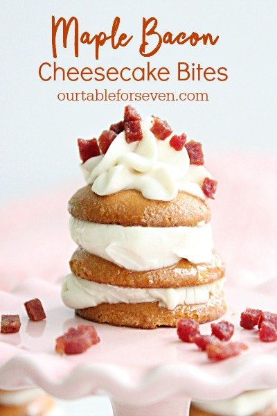 Maple Bacon Cheesecake Bites #tableforsevenblog #cheesecake #maplesyrup #nobakedessert #bacon #vanillawafers 