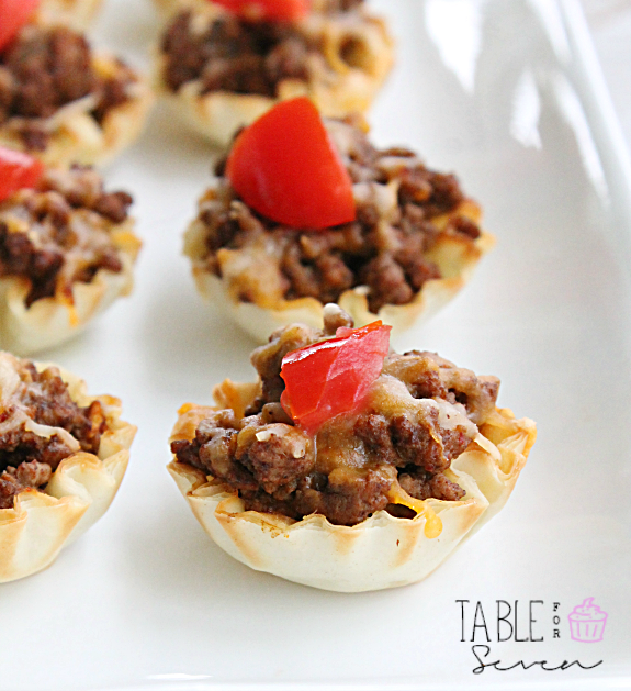 Mini Cheesy Taco Cups #tacocups #cheese #dinner #taco #tableforsevenblog 
