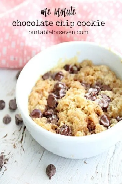 One Minute Chocolate Chip Cookie #chocolatechipcookie #easydessert #microwave #chocolatechip #cookie #tableforsevenblog 