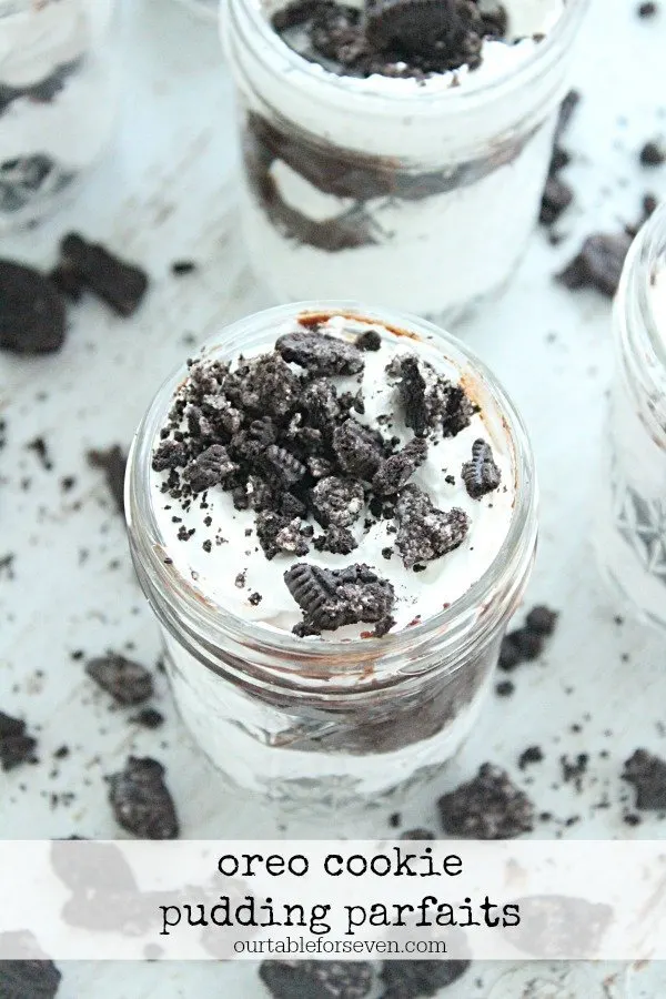 Oreo Cookie Pudding Parfaits- Table for Seven #oreocookies #pudding #parfaits #chocolate #nobake