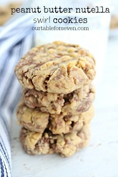 Peanut Butter Nutella Swirl Cookies #peanutbutter #cookies #nutella #dessert #tableforsevenblog 