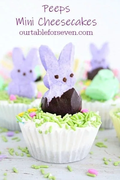 Peeps Mini Cheesecakes #peeps #mini #cheesecake #nobake #tableforsevenblog 