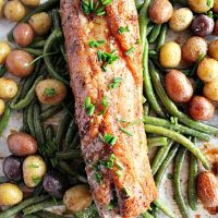 Pork Tenderloin Sheet Pan Dinner- Table for Seven #tableforsevenblog #porktenderloin #sheetpan #dinner #greenbeans #potatoes #easydinner