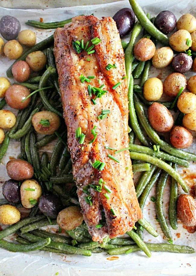 Pork Tenderloin Sheet Pan Dinner- Table for Seven #tableforsevenblog #porktenderloin #sheetpan #dinner #greenbeans #potatoes #easydinner