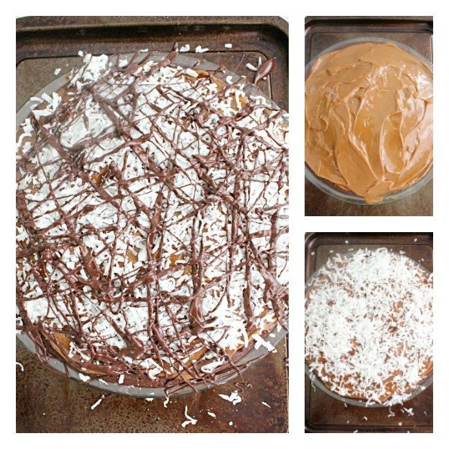 Samoa Brownie Pie #samoacookies #brownie #pie #chocolate #tableforsevenblog #dessert #girlscoutcookies 