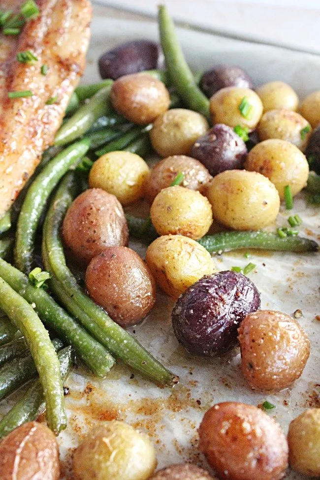 Pork Tenderloin Sheet Pan Dinner- Table for Seven #tableforsevenblog #porktenderloin #sheetpan #dinner #greenbeans #potatoes #easydinner