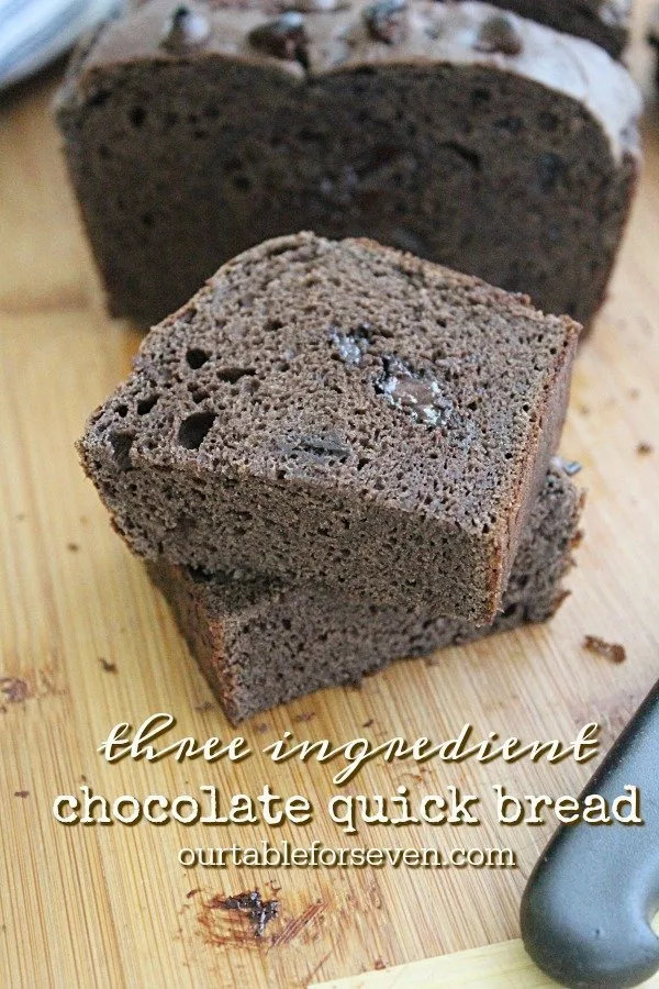 Three Ingredient Chocolate Quick Bread #quickbread #chocolate